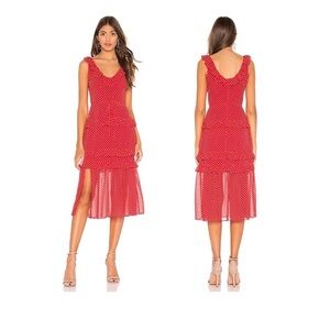 Lovers + Friends Sukey  Red Tiered Dot Midi Sundress in Strawberry